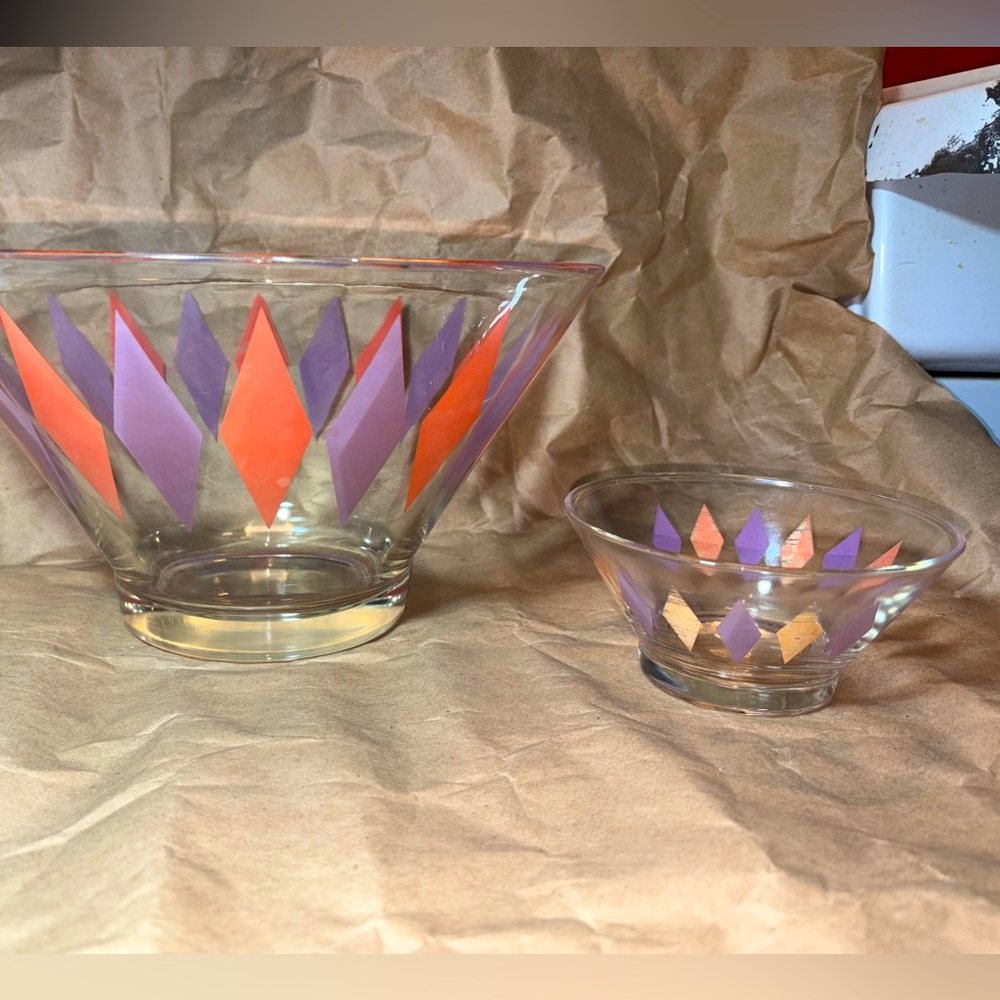 Chip & Dip bowls , Harlequin by Anchor Hocking: Mid Century Modern,